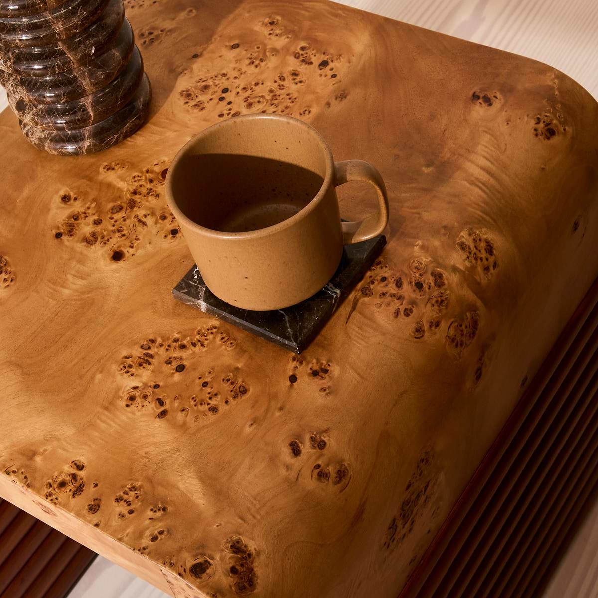 Eliana - Natural Burl Curved Warm Wood Premium Side Table