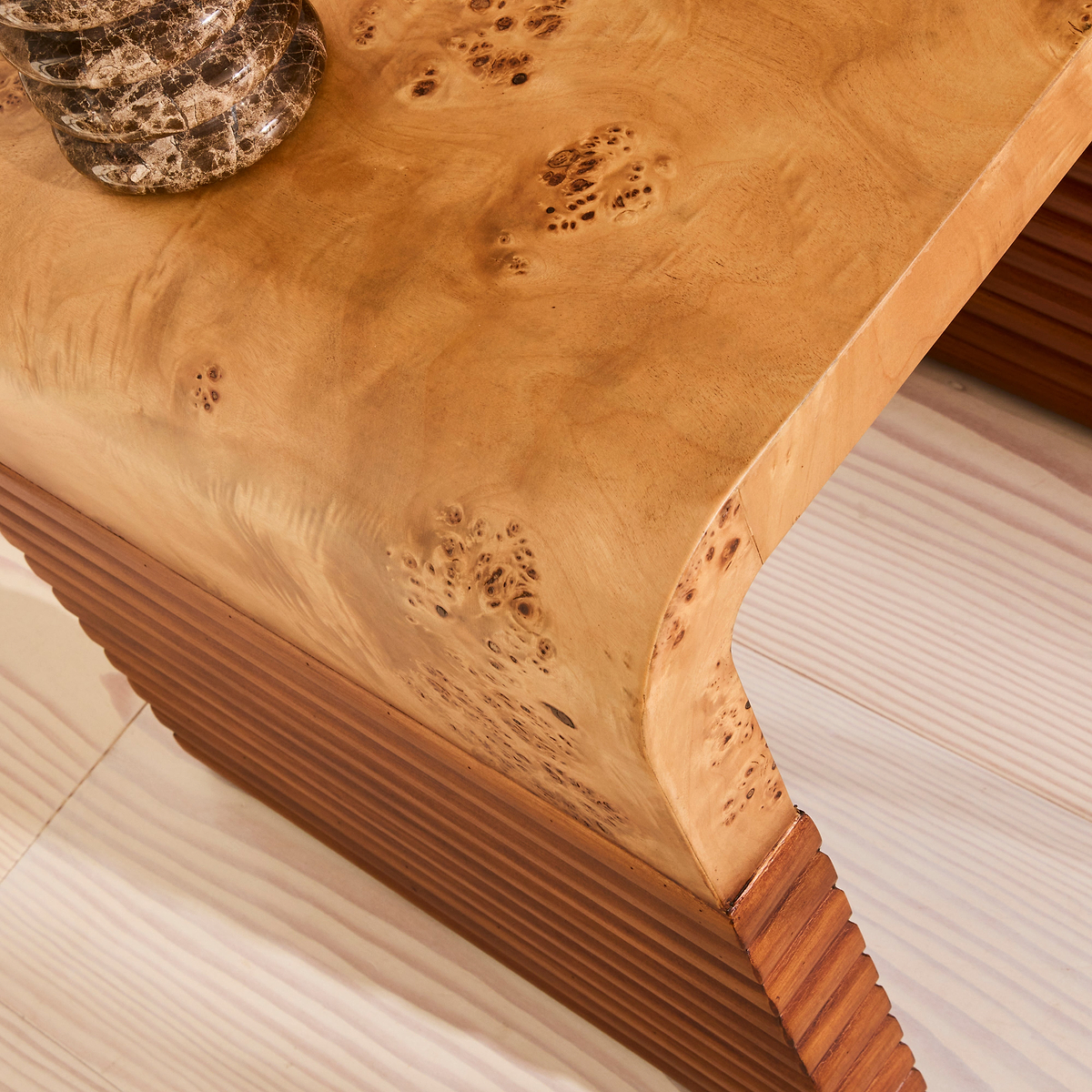 Eliana - Natural Burl Curved Warm Wood Premium Side Table