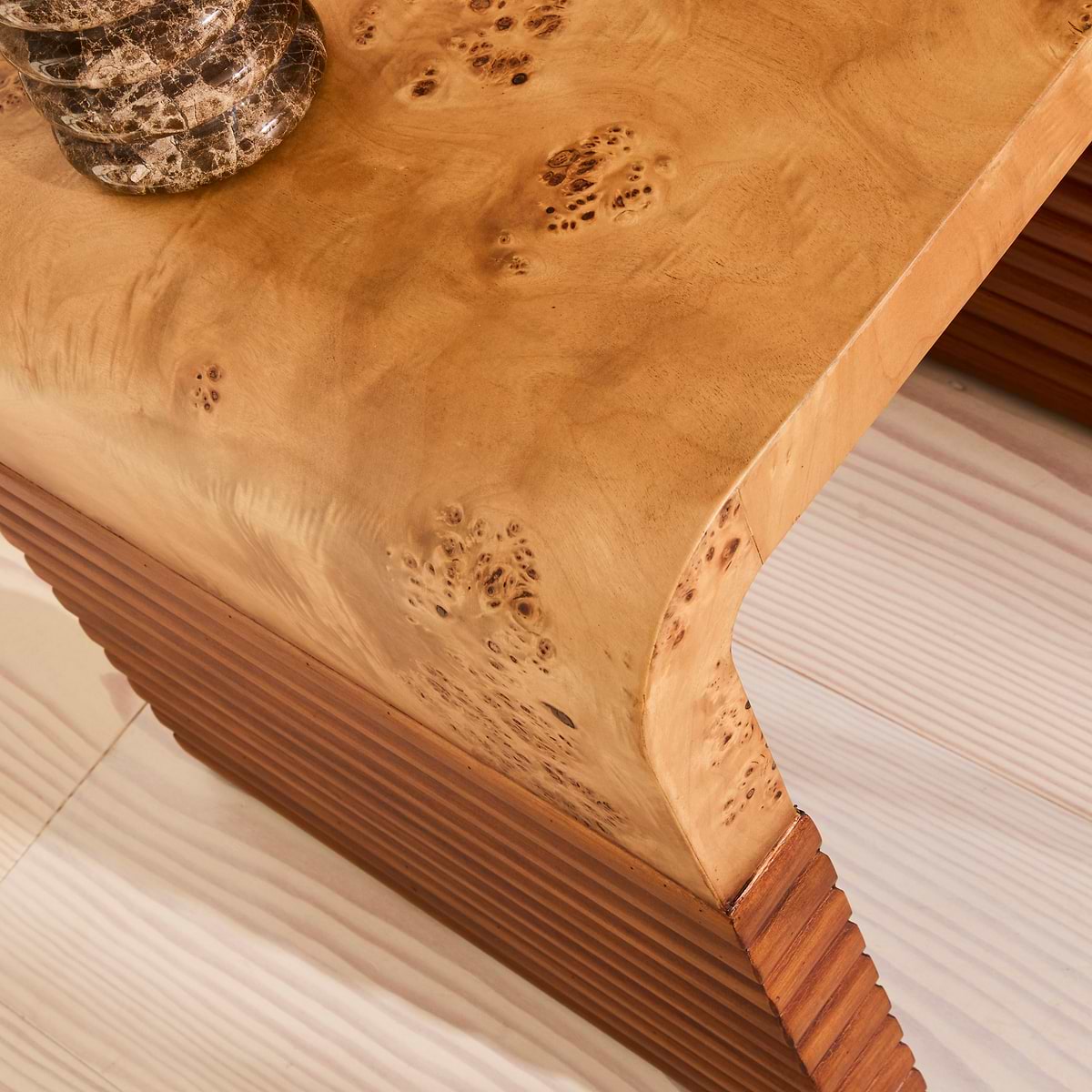 Eliana - Natural Burl Curved Warm Wood Premium Side Table