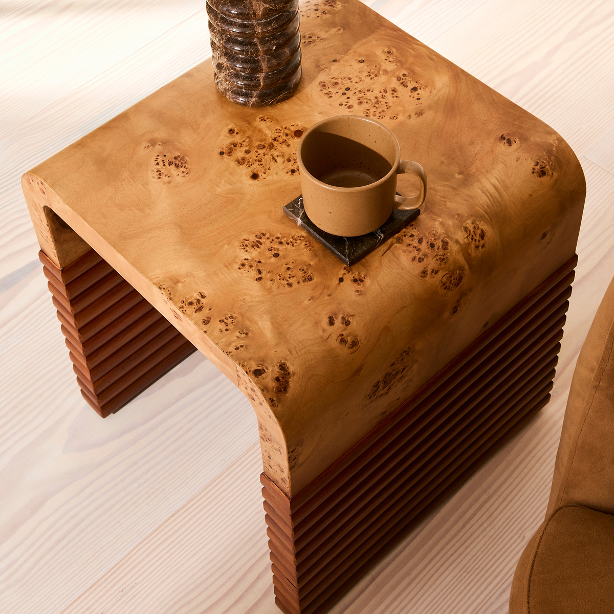 Eliana - Natural Burl Curved Warm Wood Premium Side Table