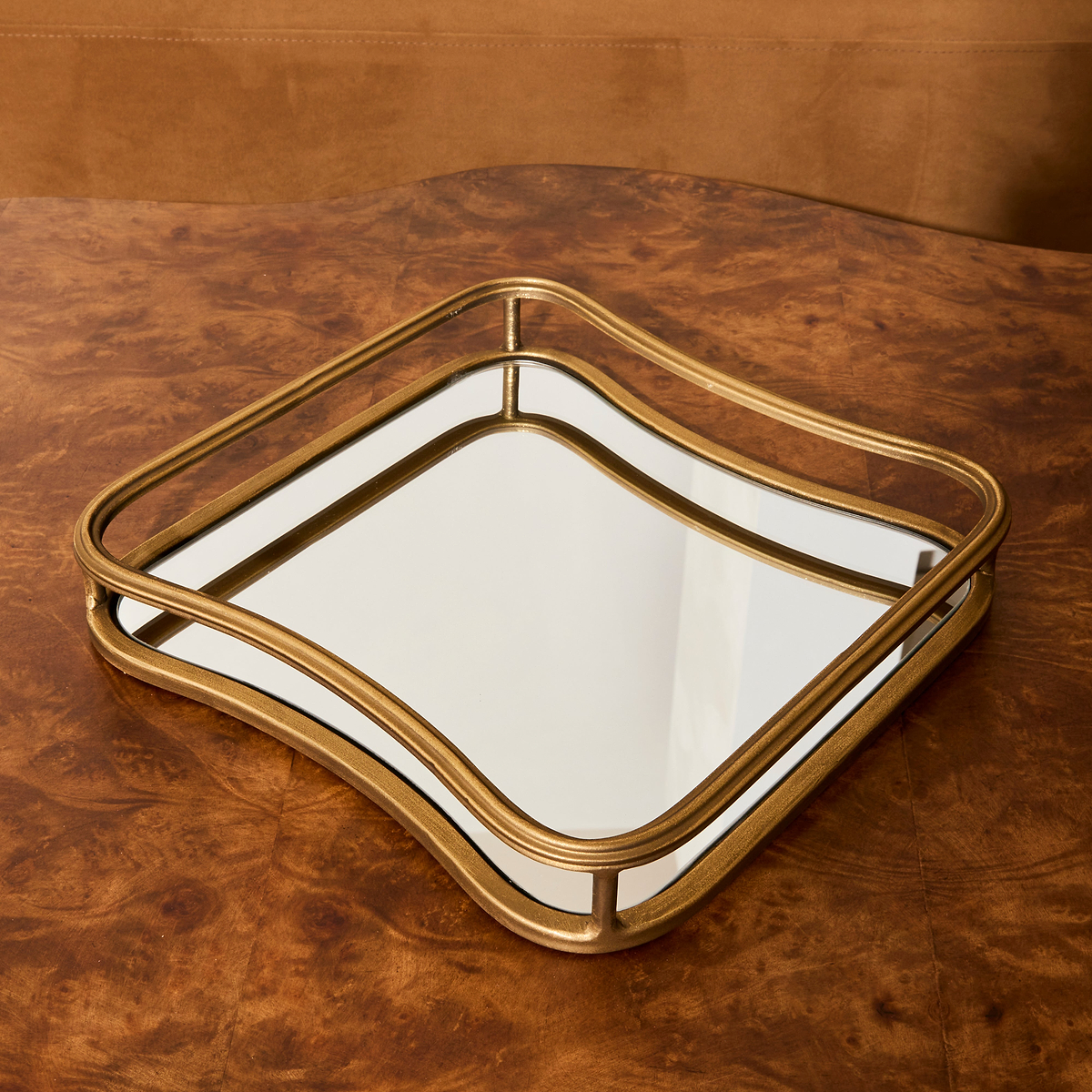 Louis - Gold Curved Square Mirrored Decorative Tray
