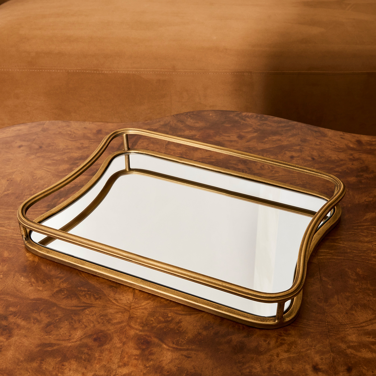 Louis - Gold Curved Rectangle Mirrored Decorative Tray