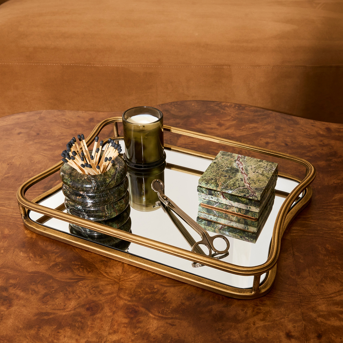 Louis - Gold Curved Rectangle Mirrored Decorative Tray