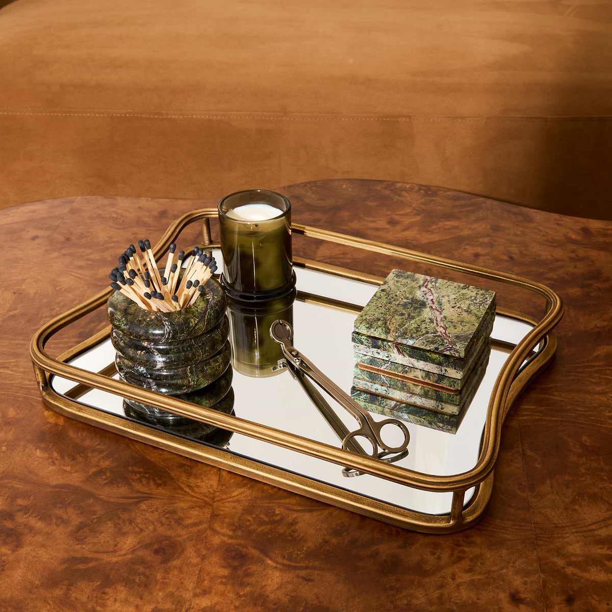 Louis - Gold Curved Rectangle Mirrored Decorative Tray