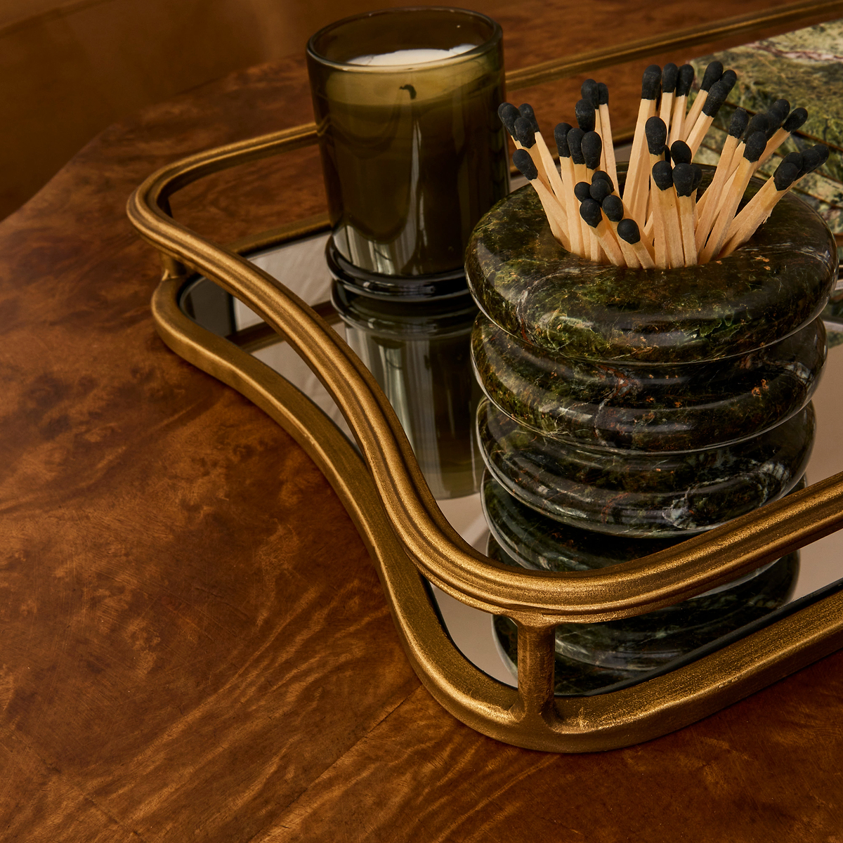 Louis - Gold Curved Rectangle Mirrored Decorative Tray