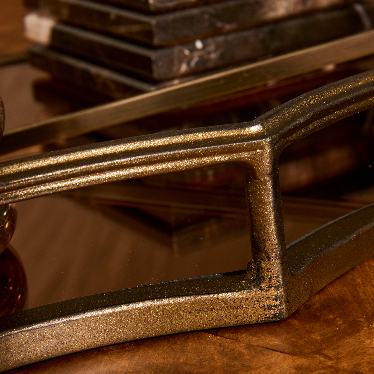 Elise - Antique Bronze Art Deco Rectangle Mirrored Decorative Tray