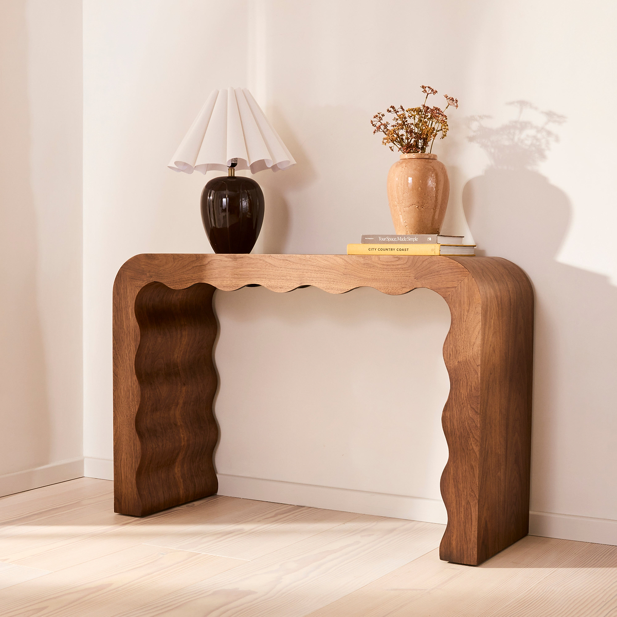 Serafina- Dark Wood Wavy Arched Premium Console Table