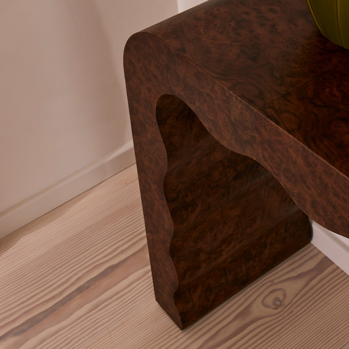 Serafina - Dark Burl Wavy Arched Dark Wood Premium Console Table