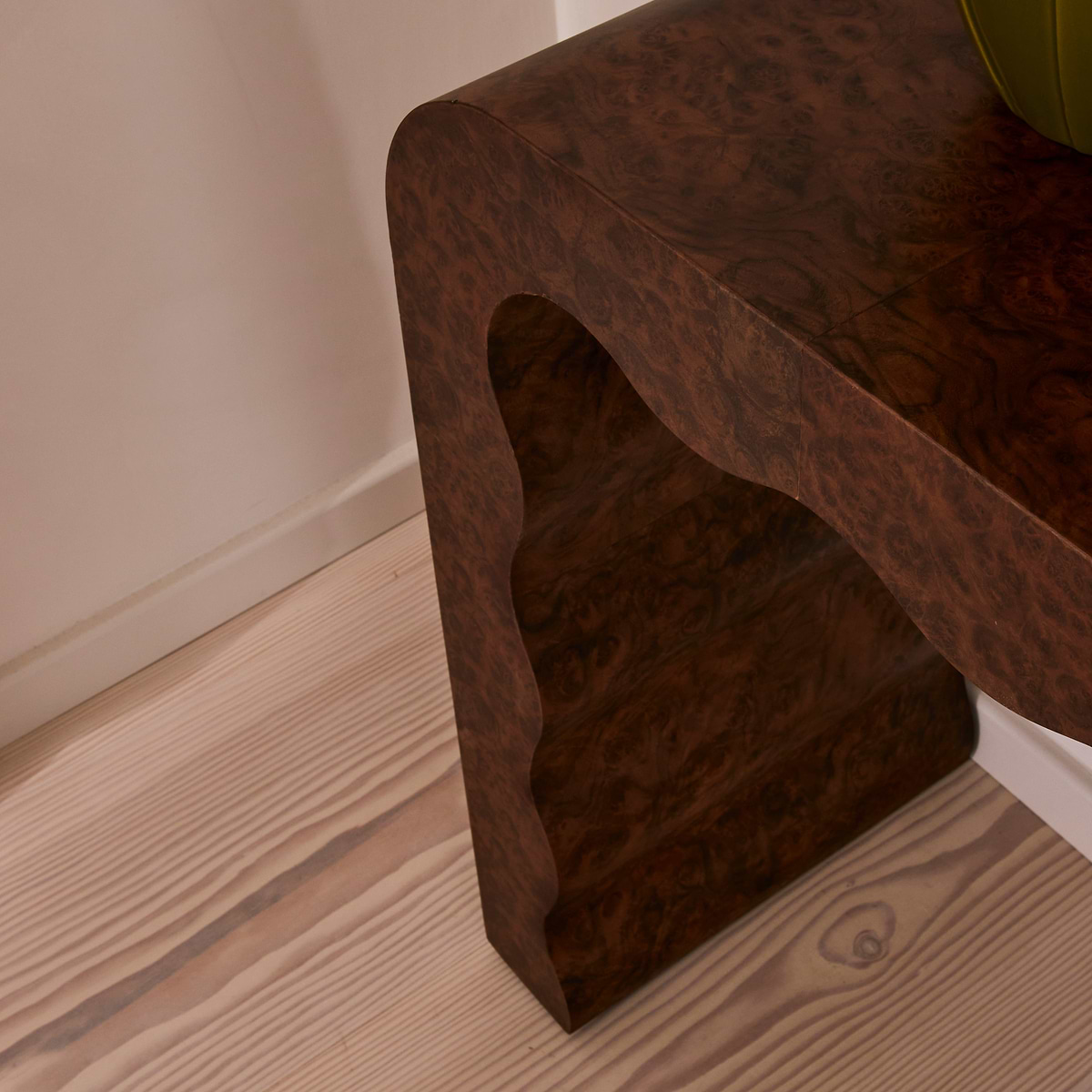 Serafina - Dark Burl Wavy Arched Dark Wood Premium Console Table