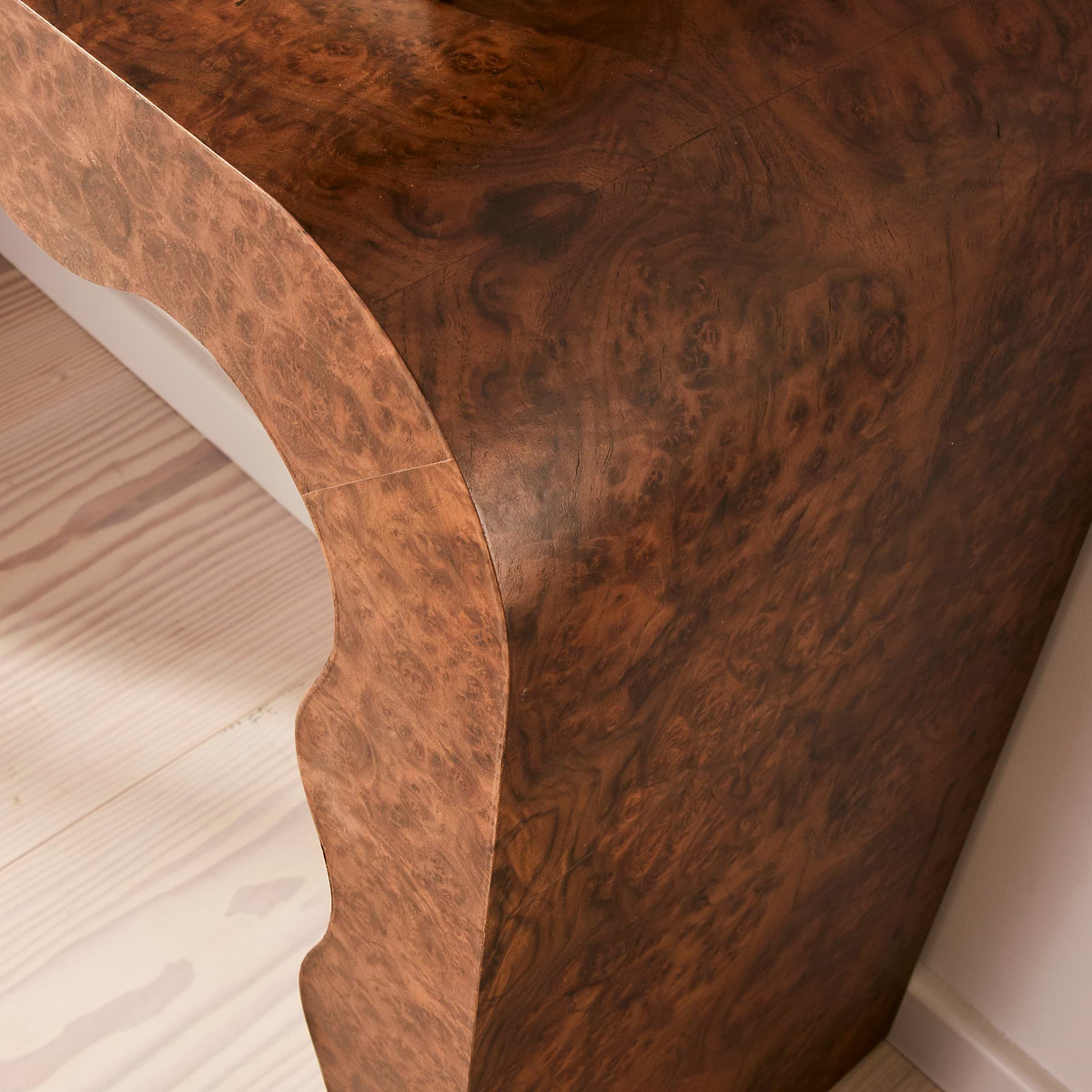 Serafina - Dark Burl Wavy Arched Dark Wood Premium Console Table