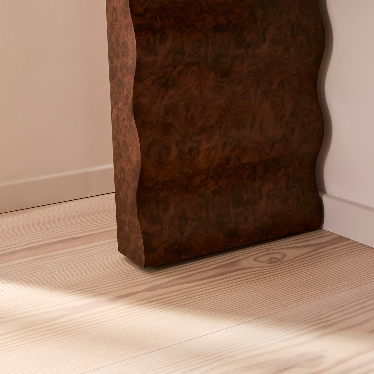 Serafina - Dark Burl Wavy Arched Dark Wood Premium Console Table