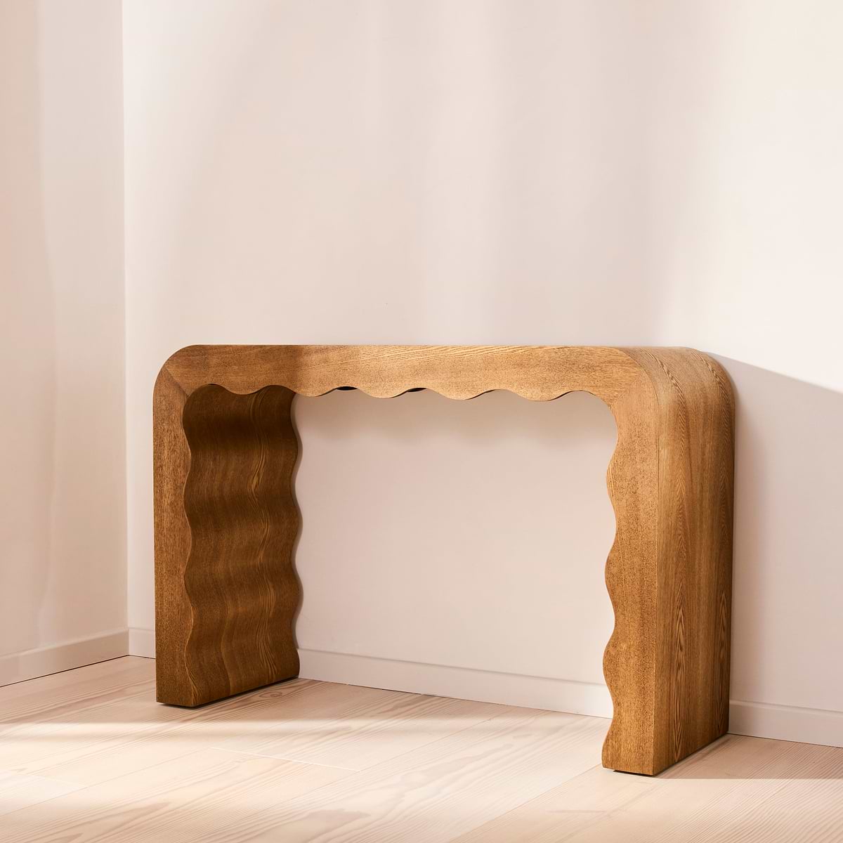 Serafina- Warm Wood Wavy Arched Premium Console Table