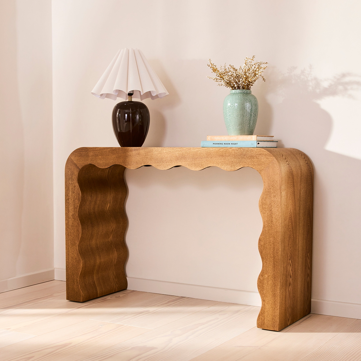 Serafina- Warm Wood Wavy Arched Premium Console Table