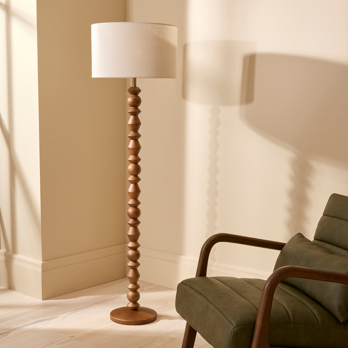 Ivy - Dark Wood Drum Shade Floor Lamp