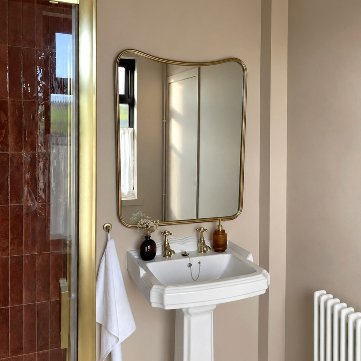 Louis - Gold Curved Metal Overmantle Mirror 90cm x 75cm