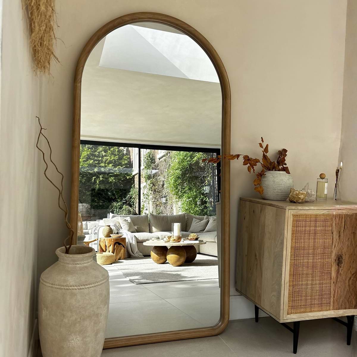 Amora - Extra Large Full Length Arched Warm Wood Mirror 190cm x 100cm