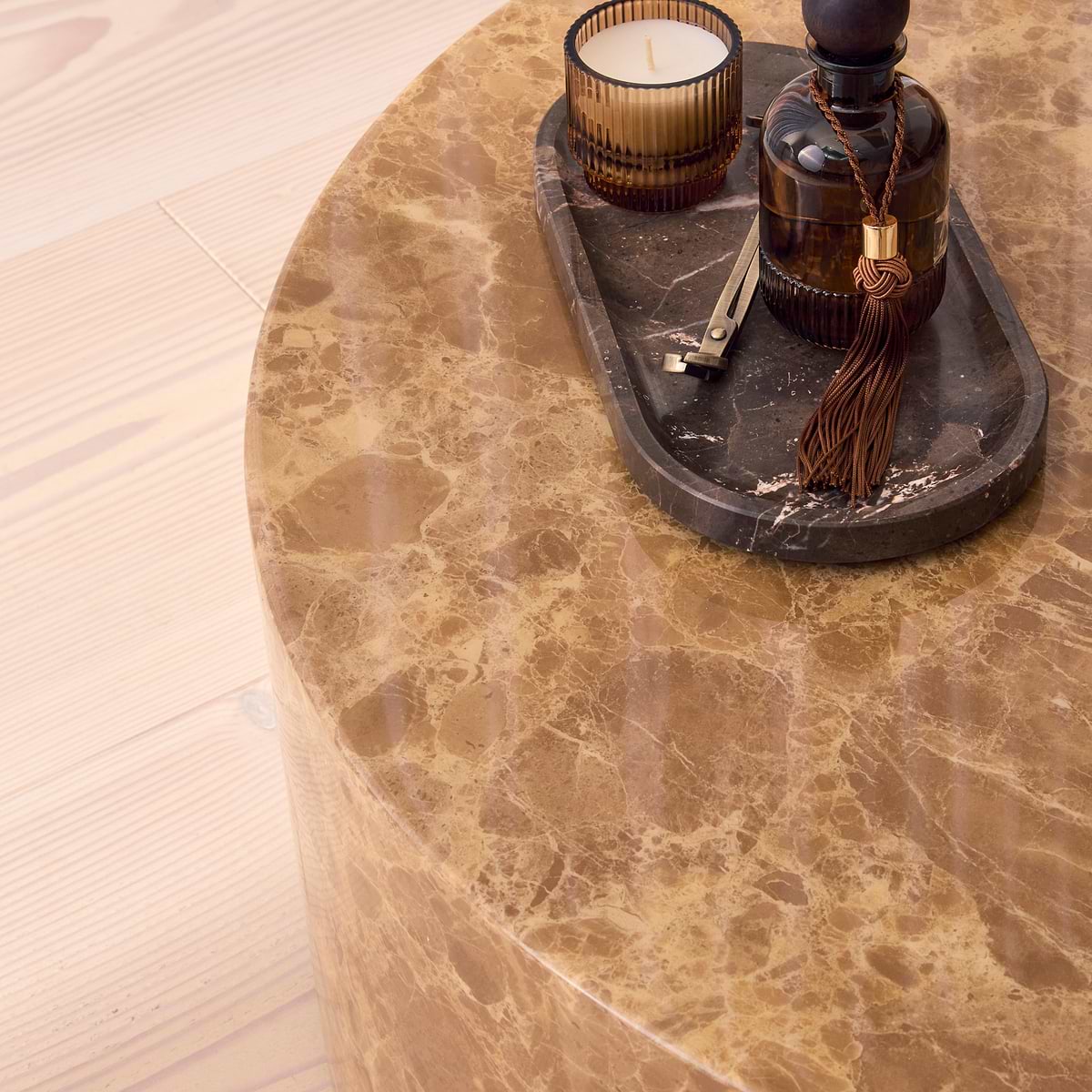Atella - Light Emperador Round Premium Solid Marble Coffee Table