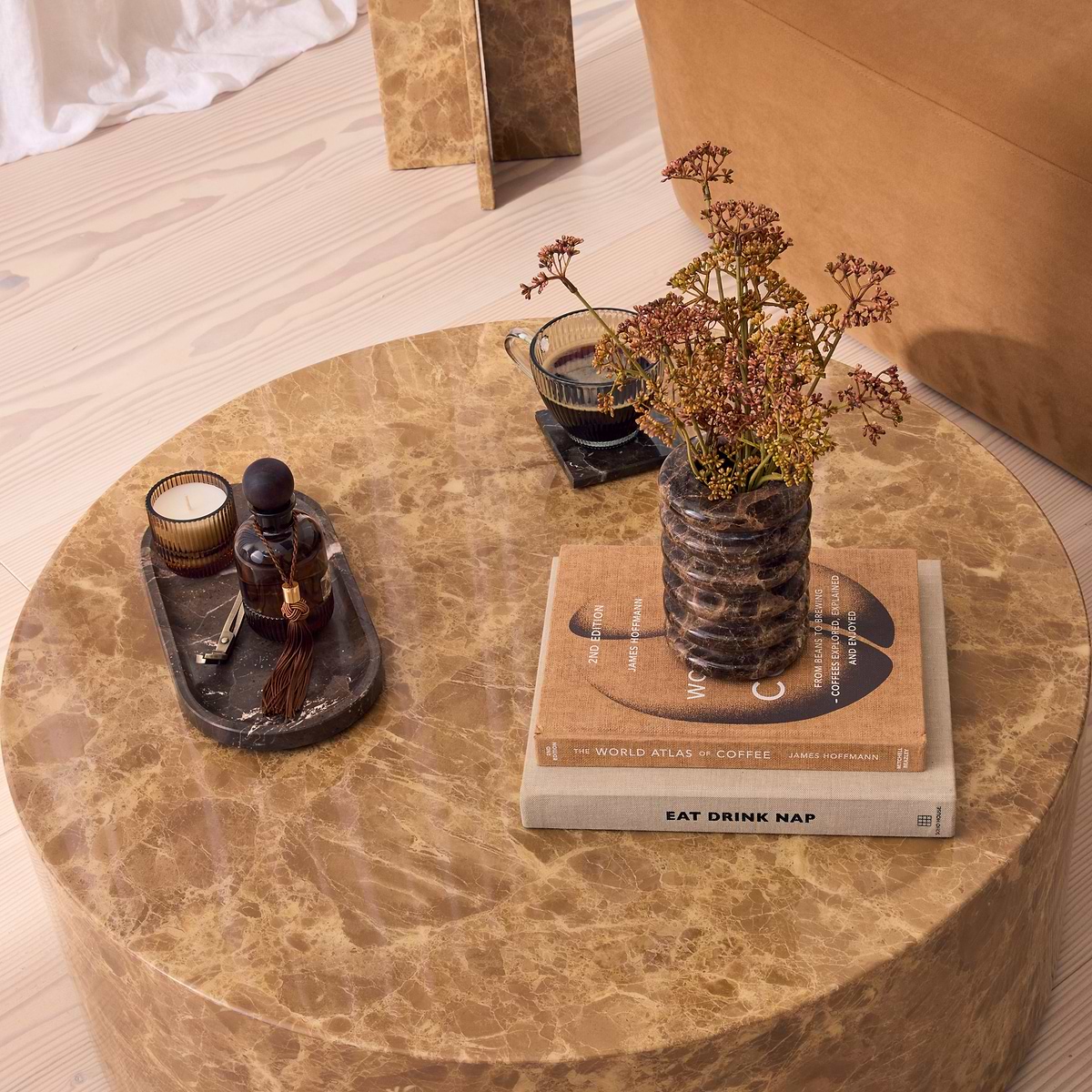 Atella - Light Emperador Round Premium Solid Marble Coffee Table