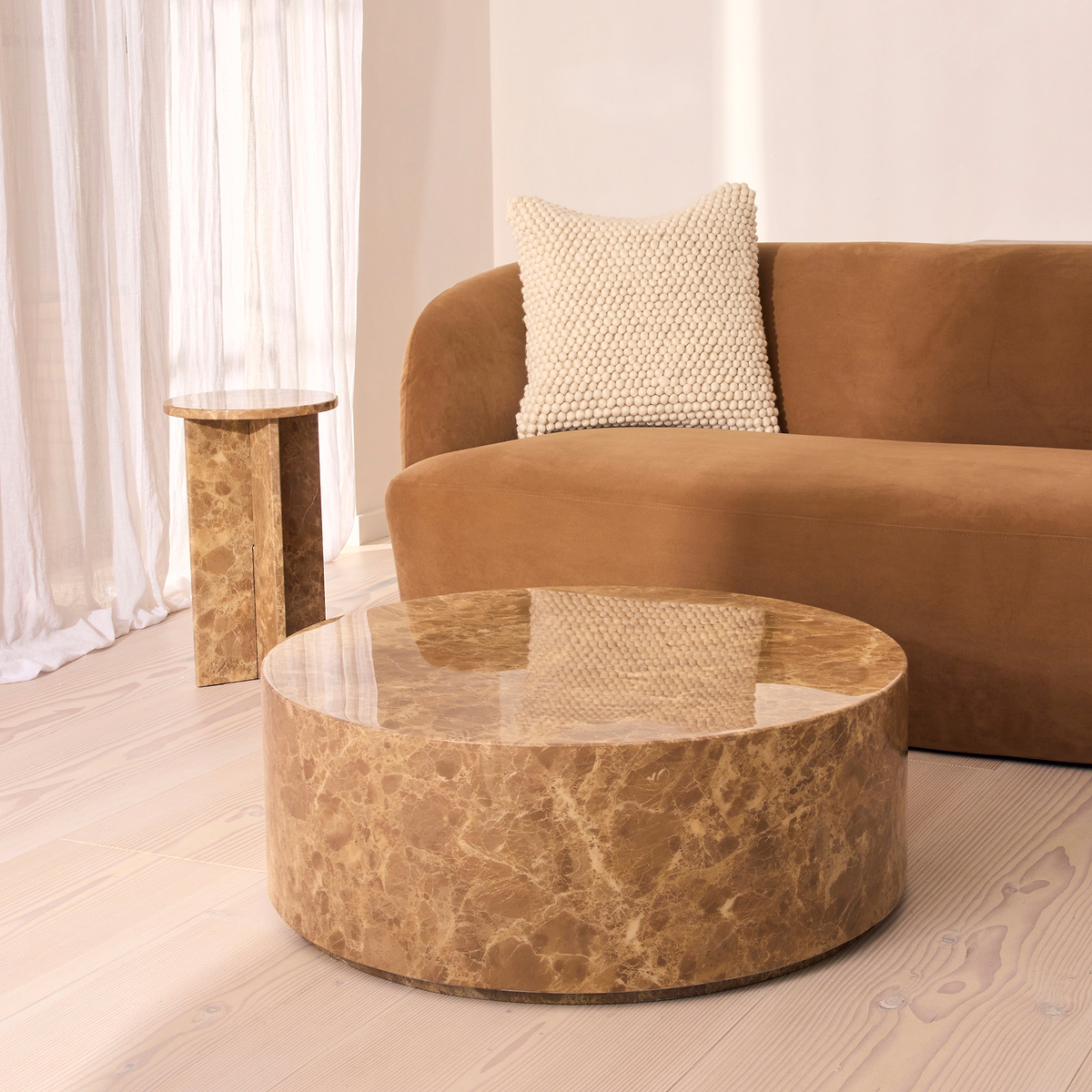 Atella - Light Emperador Round Premium Solid Marble Coffee Table