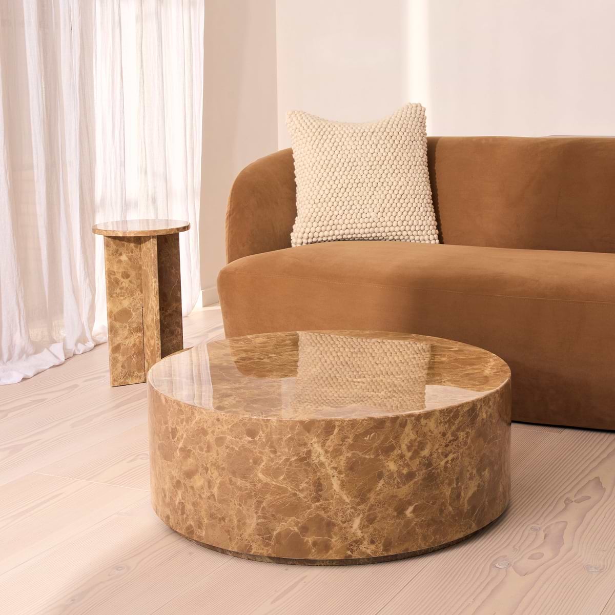 Atella - Light Emperador Round Premium Solid Marble Coffee Table