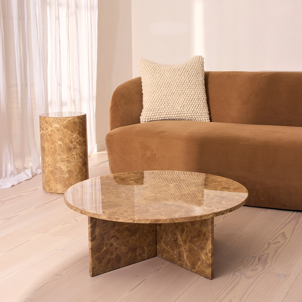 Ravello - Light Emperador Round Premium Solid Marble Coffee Table