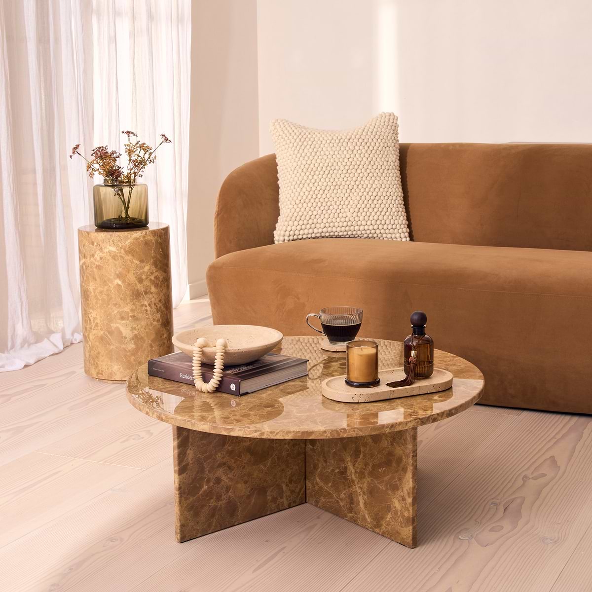 Ravello - Light Emperador Round Premium Solid Marble Coffee Table