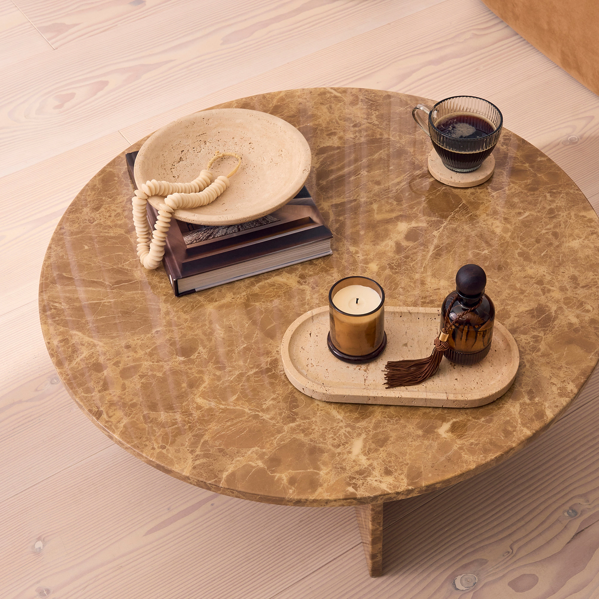 Ravello - Light Emperador Round Premium Solid Marble Coffee Table