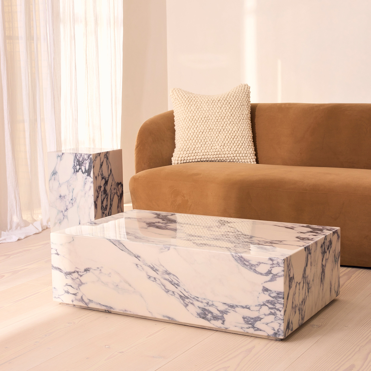 Atella - Arabescato Rectangular Premium Solid Marble Coffee Table