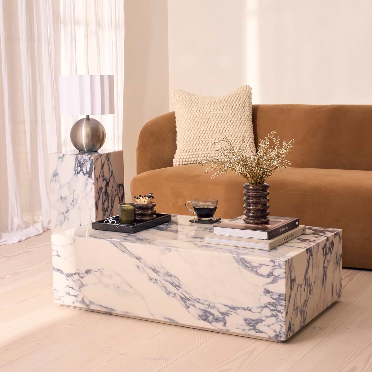 Atella - Arabescato Rectangular Premium Solid Marble Coffee Table