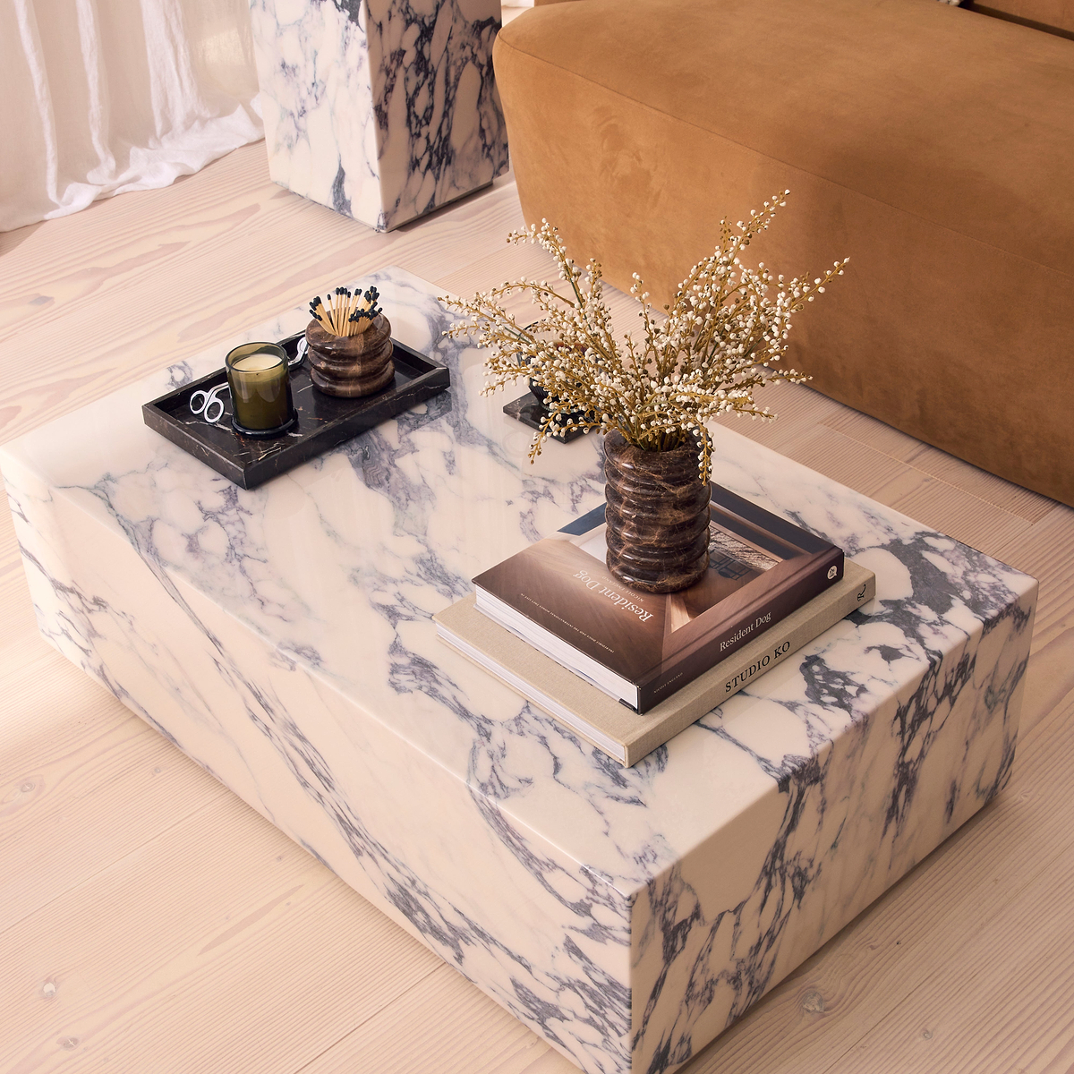 Atella - Arabescato Rectangular Premium Solid Marble Coffee Table
