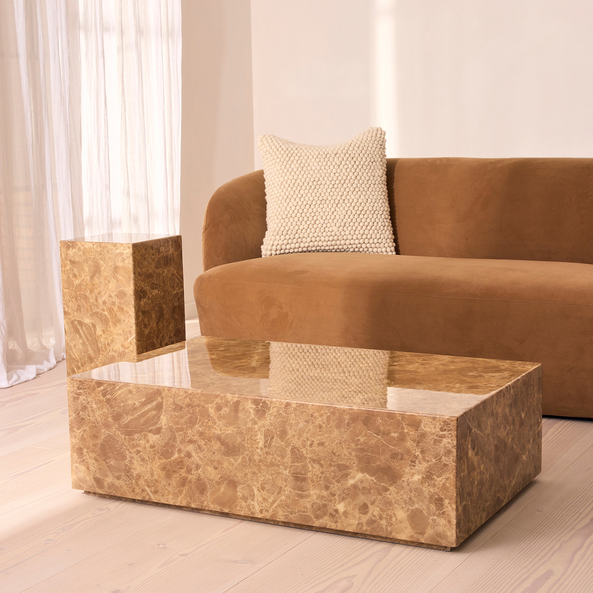 Atella - Light Emperador Rectangular Premium Solid Marble Coffee Table