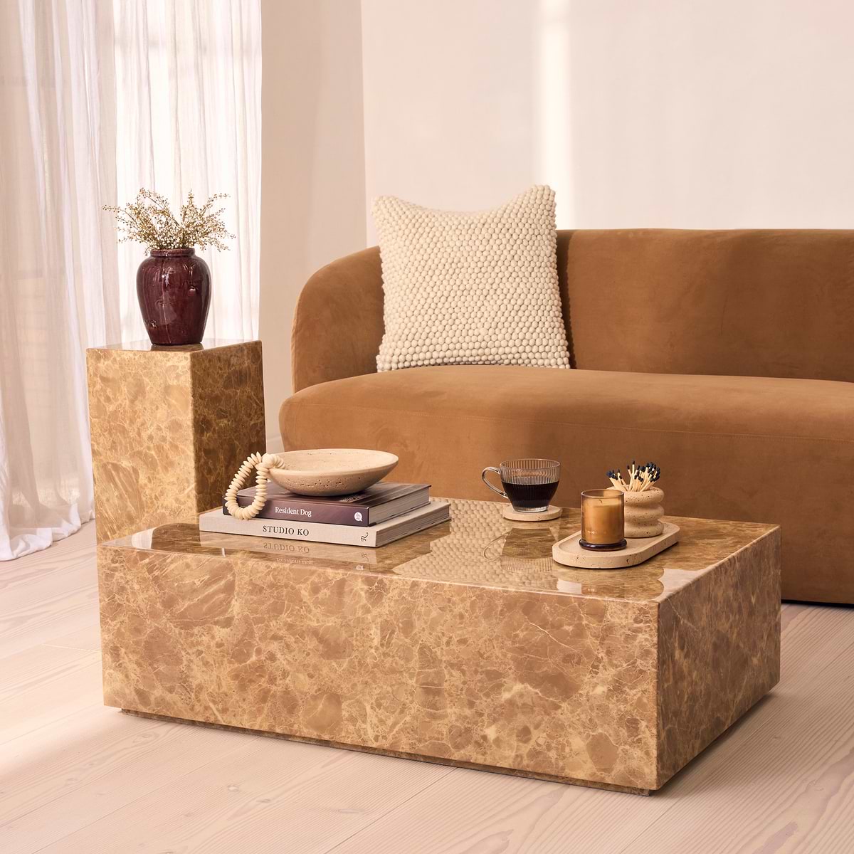Atella - Light Emperador Rectangular Premium Solid Marble Coffee Table