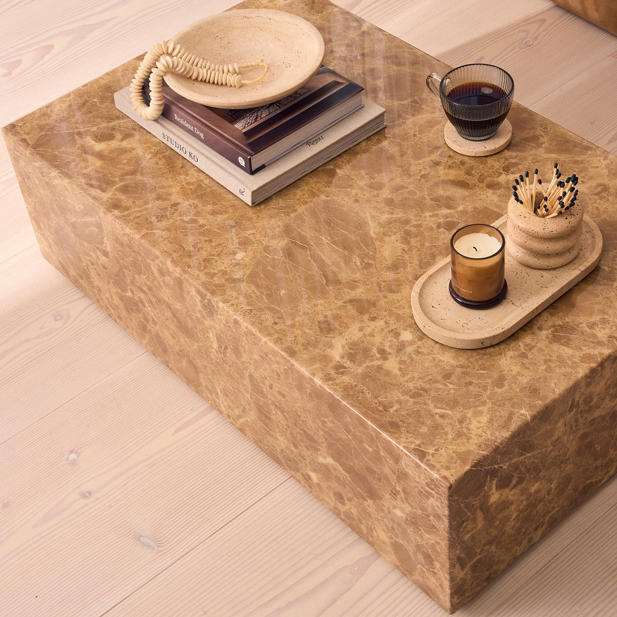 Atella - Light Emperador Rectangular Premium Solid Marble Coffee Table