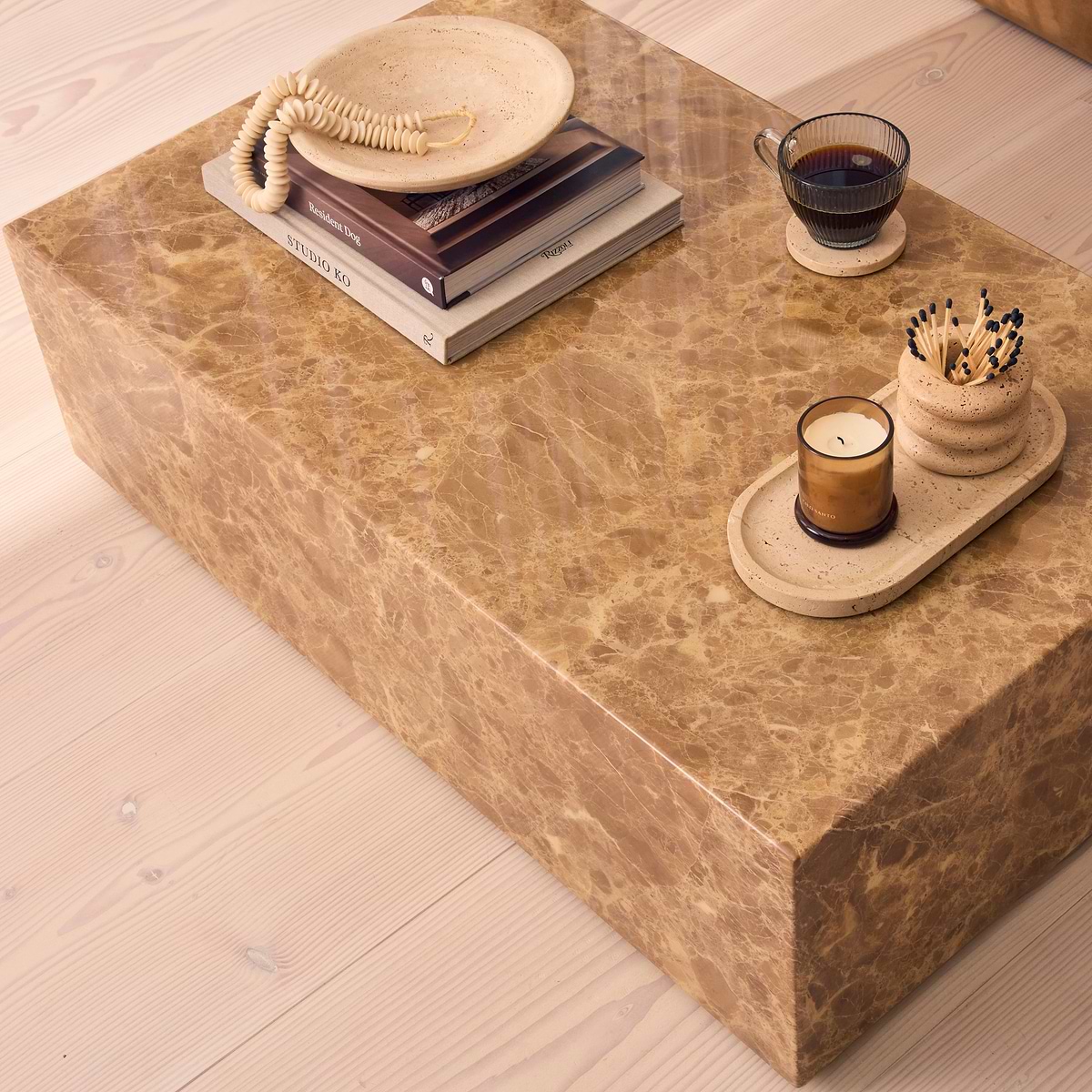Atella - Light Emperador Rectangular Premium Solid Marble Coffee Table