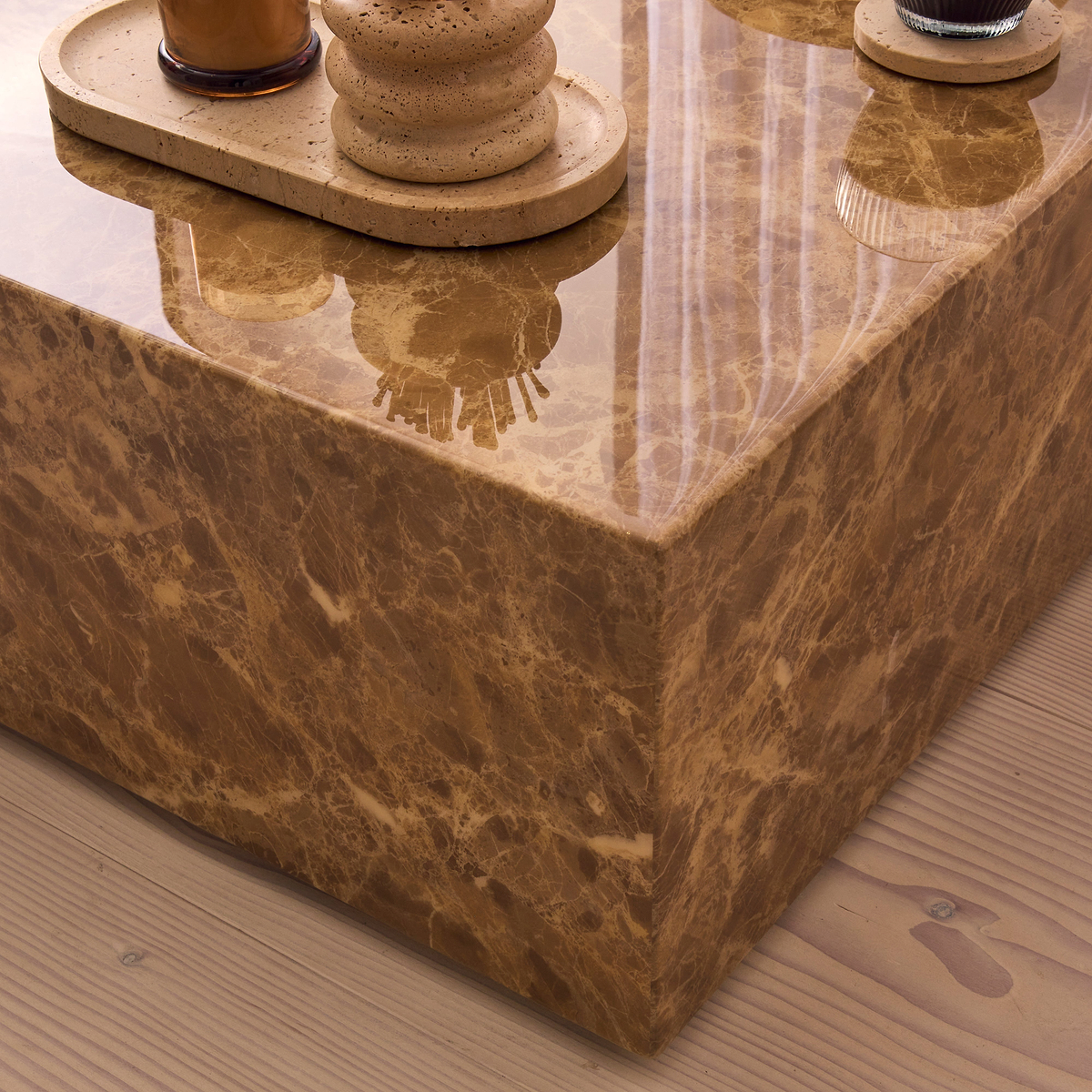 Atella - Light Emperador Rectangular Premium Solid Marble Coffee Table