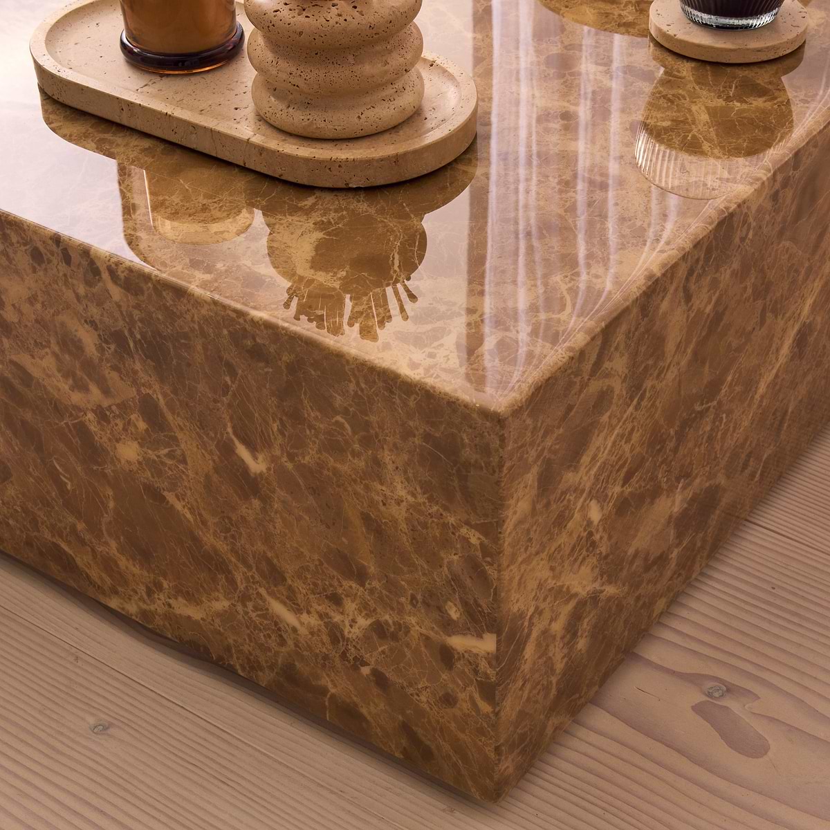 Atella - Light Emperador Rectangular Premium Solid Marble Coffee Table