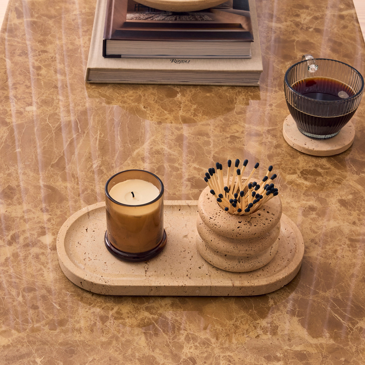 Atella - Light Emperador Rectangular Premium Solid Marble Coffee Table