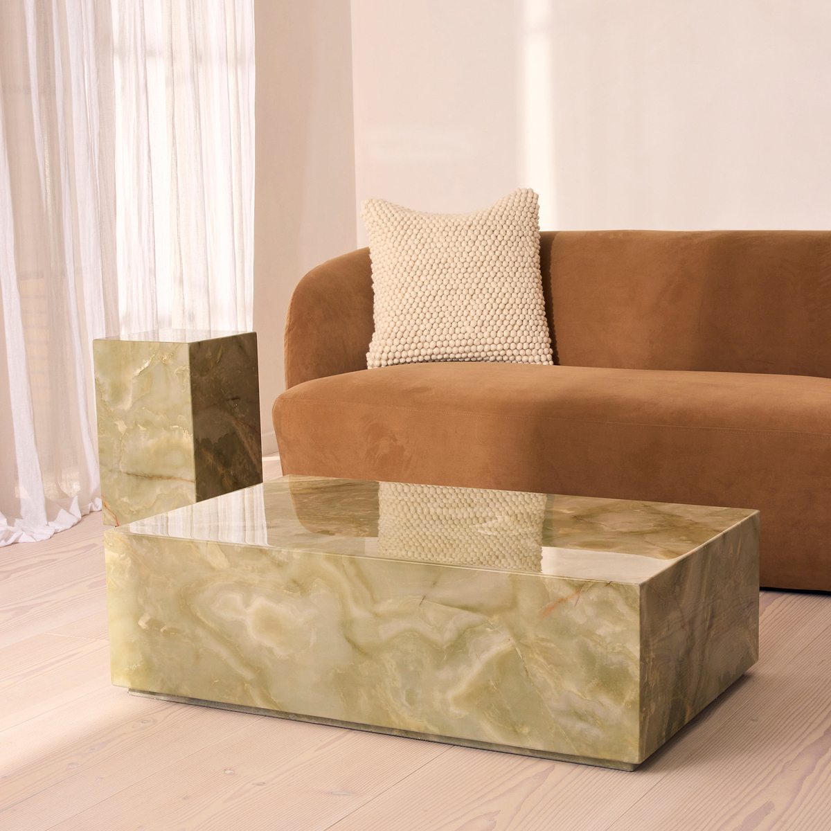 Atella - Green Onyx Rectangular Premium Solid Marble Coffee Table