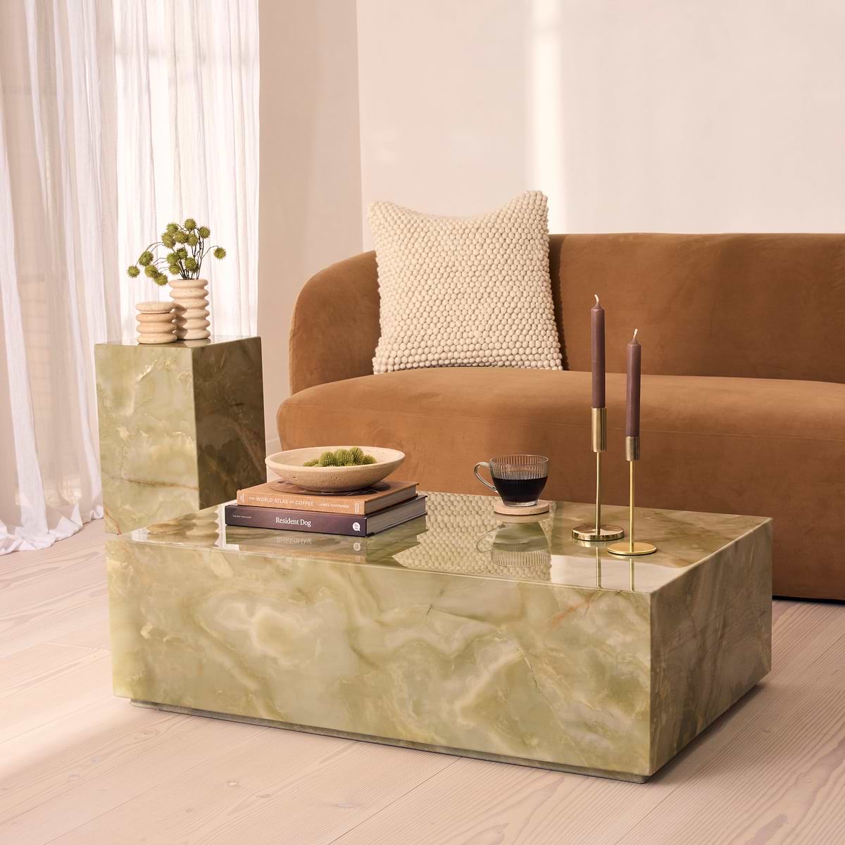 Atella - Green Onyx Rectangular Premium Solid Marble Coffee Table