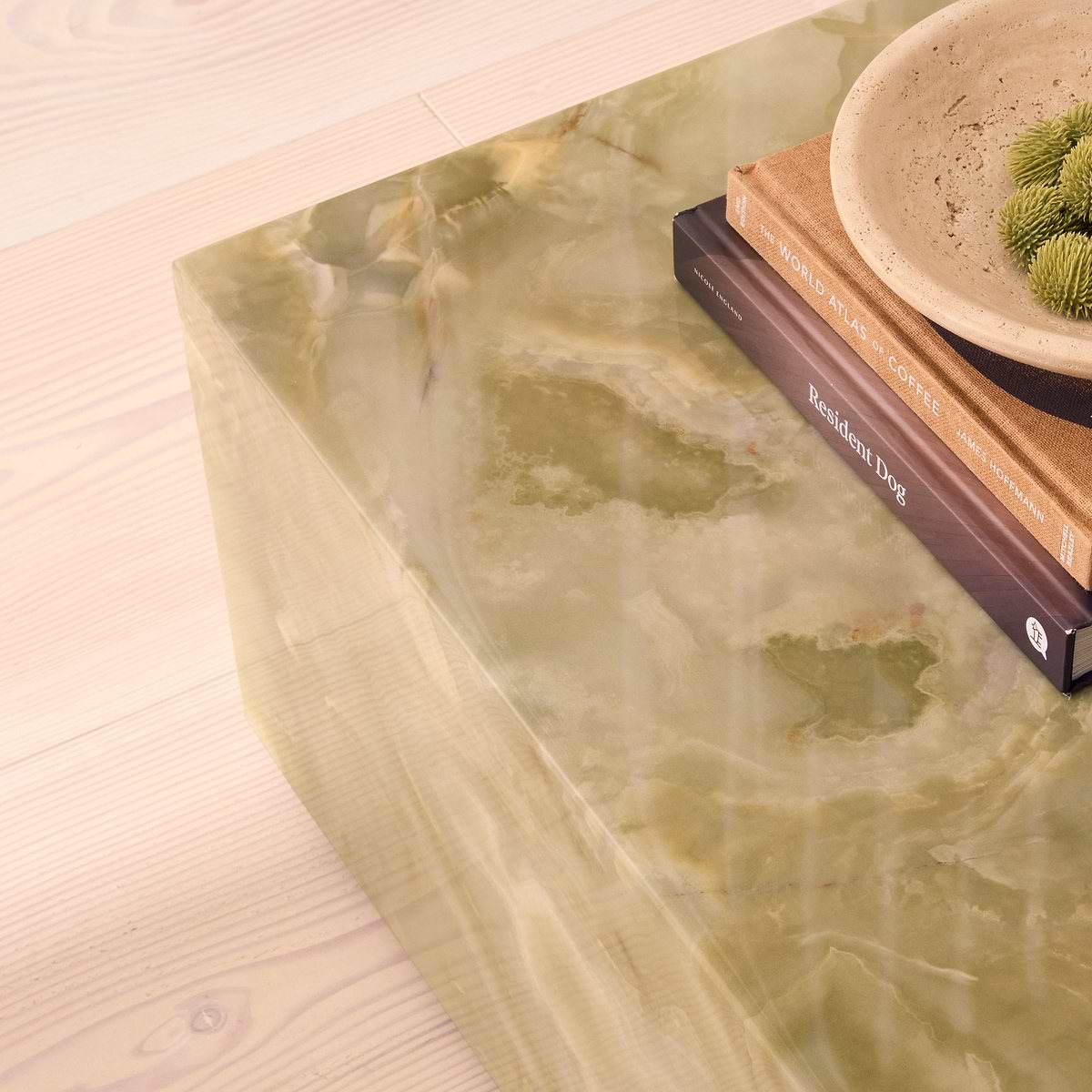 Atella - Green Onyx Rectangular Premium Solid Marble Coffee Table