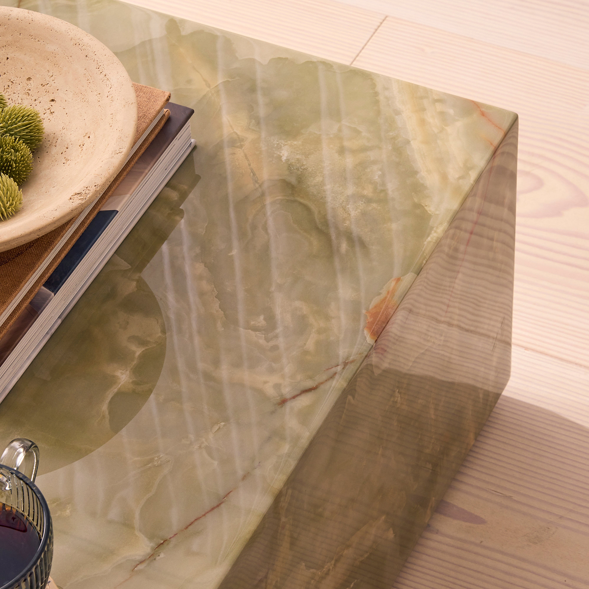 Atella - Green Onyx Rectangular Premium Solid Marble Coffee Table