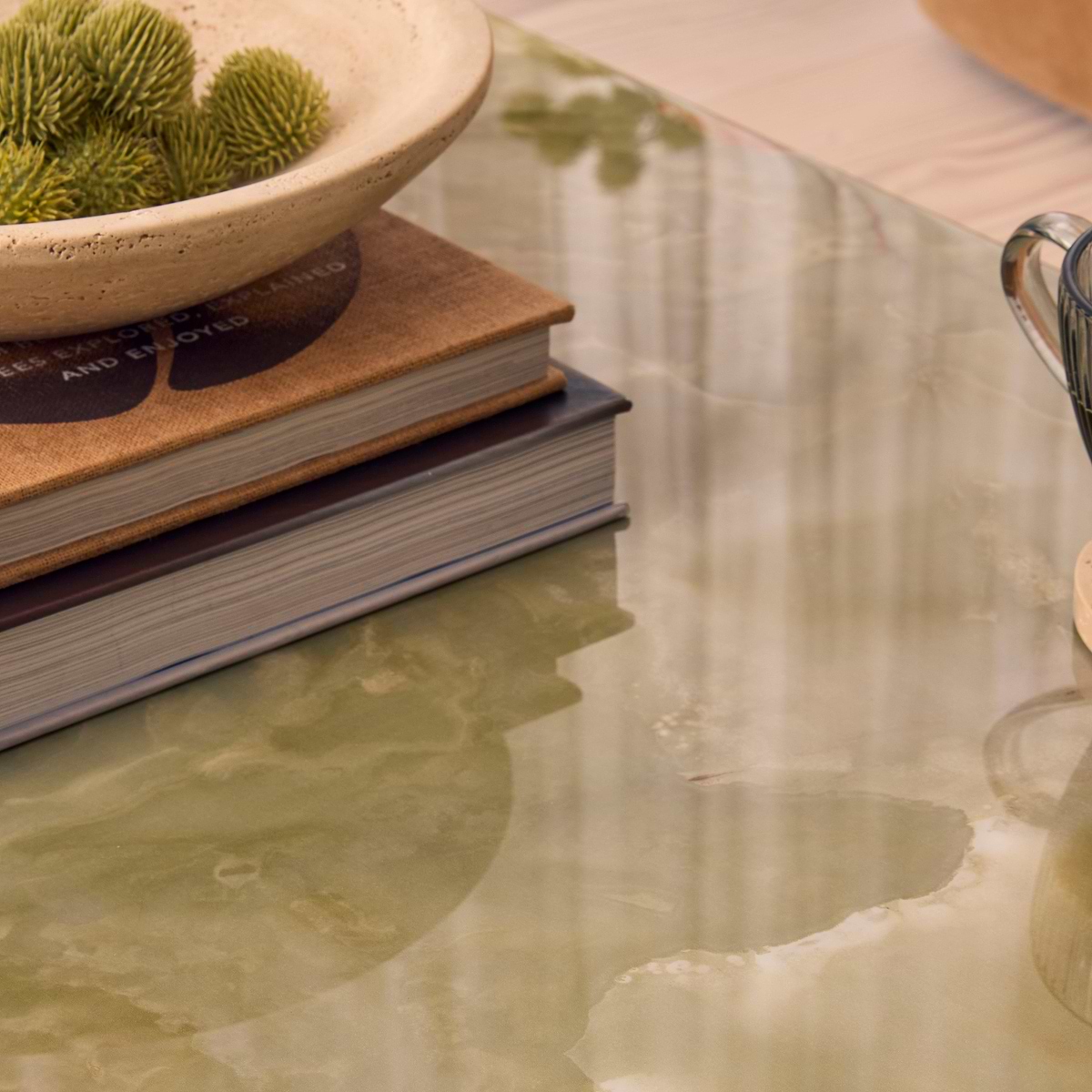 Atella - Green Onyx Rectangular Premium Solid Marble Coffee Table