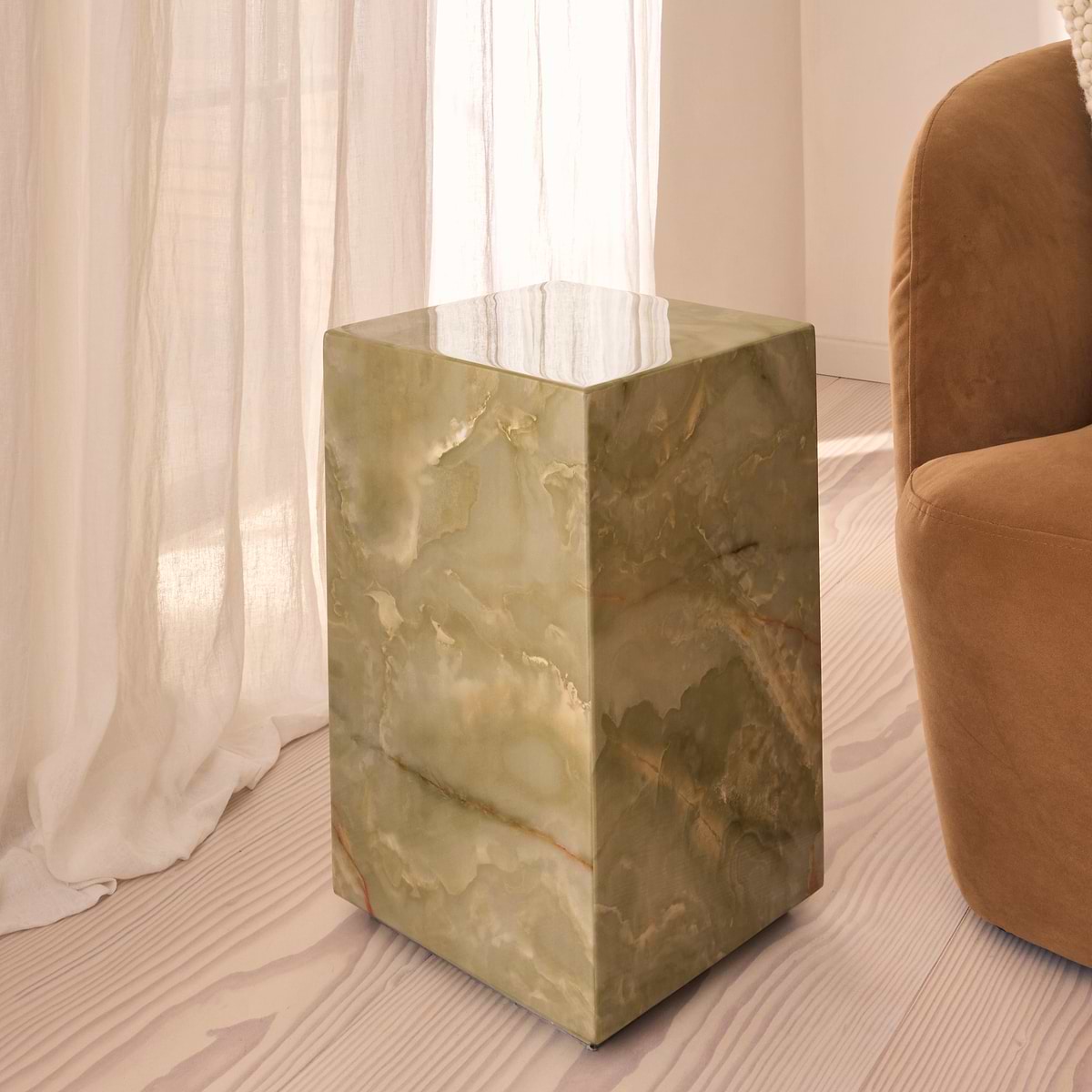 Atella - Green Onyx Rectangular Premium Solid Marble Side Table