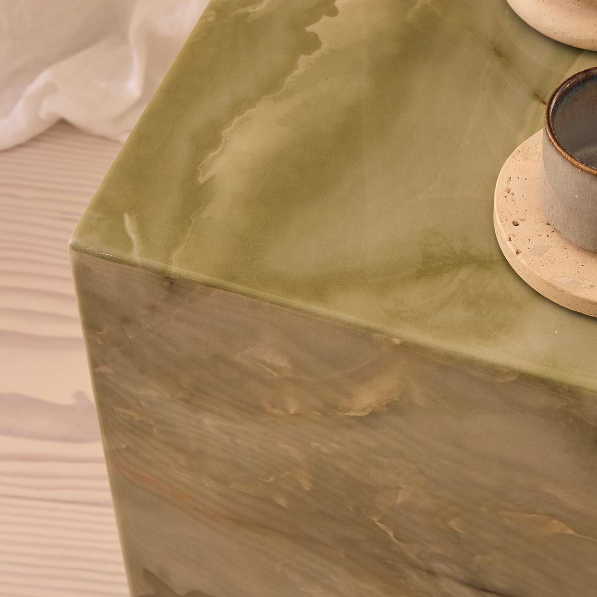 Atella - Green Onyx Rectangular Premium Solid Marble Side Table