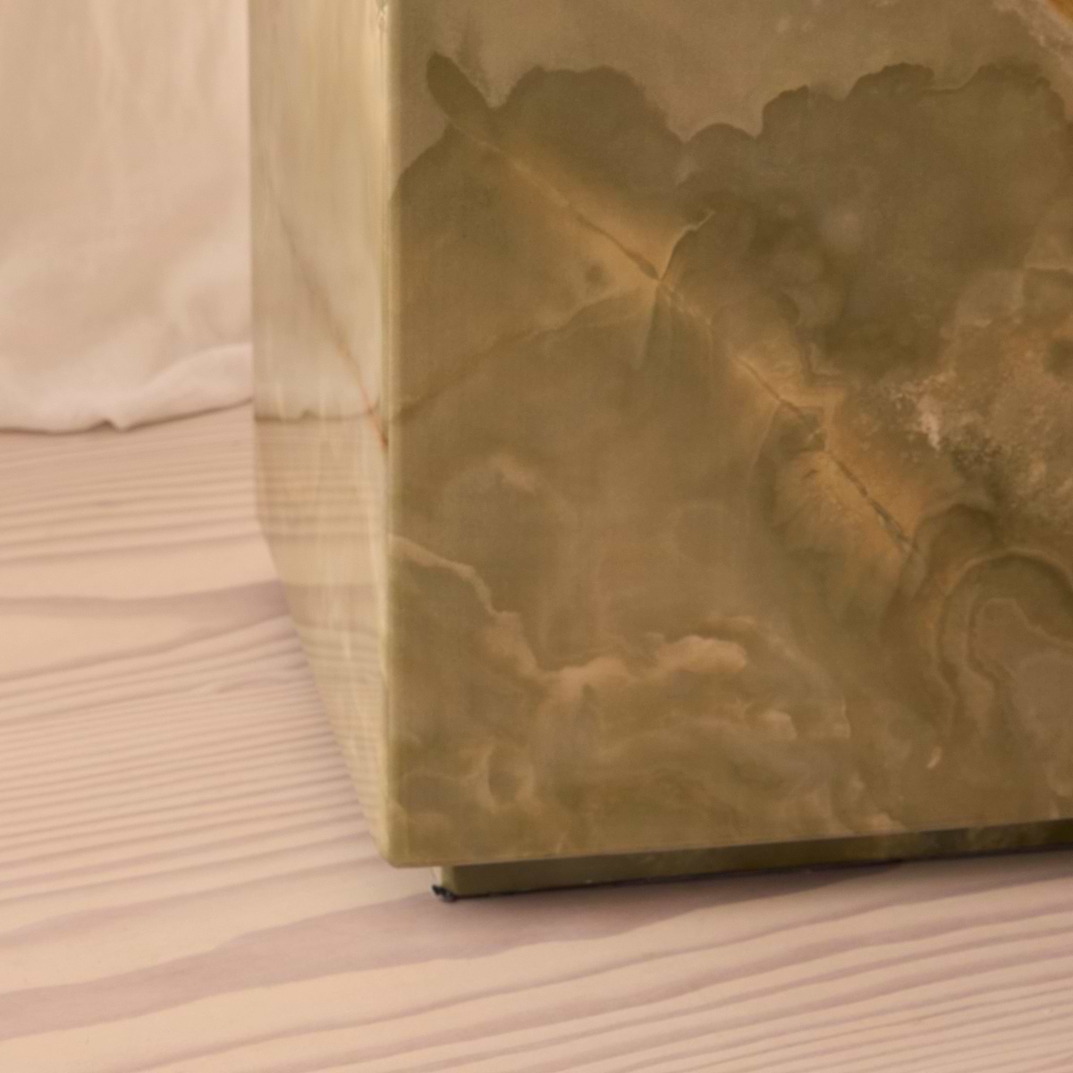 Atella - Green Onyx Rectangular Premium Solid Marble Side Table