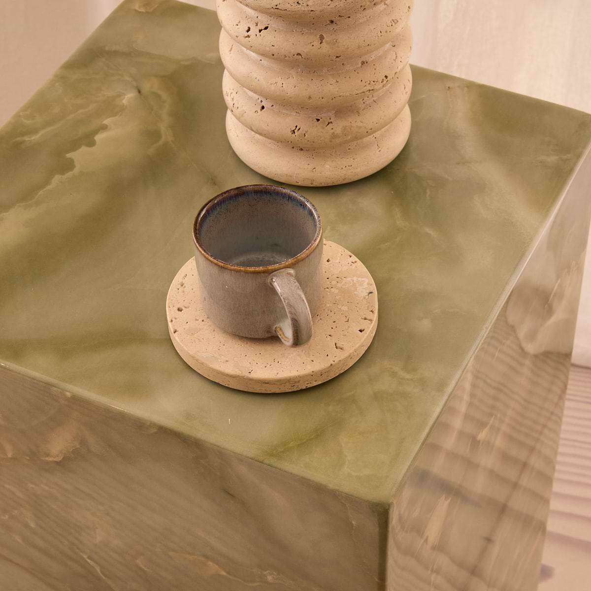 Atella - Green Onyx Rectangular Premium Solid Marble Side Table