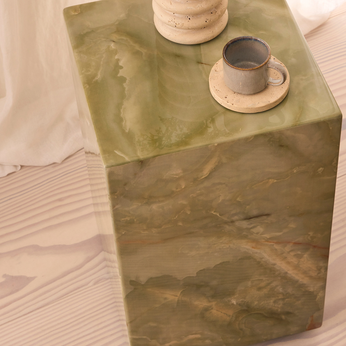 Atella - Green Onyx Rectangular Premium Solid Marble Side Table