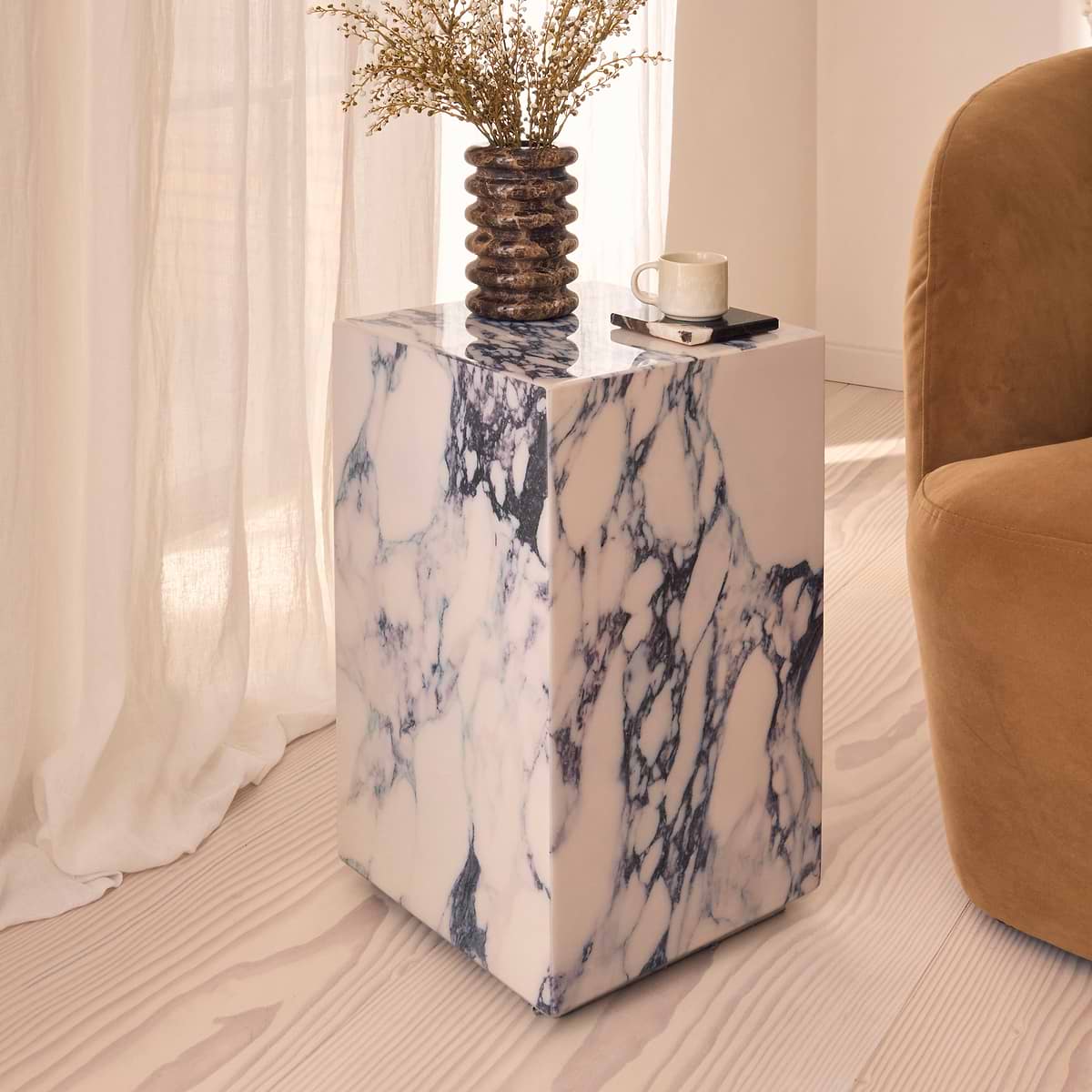 Atella - Arabescato Rectangular Premium Solid Marble Side Table