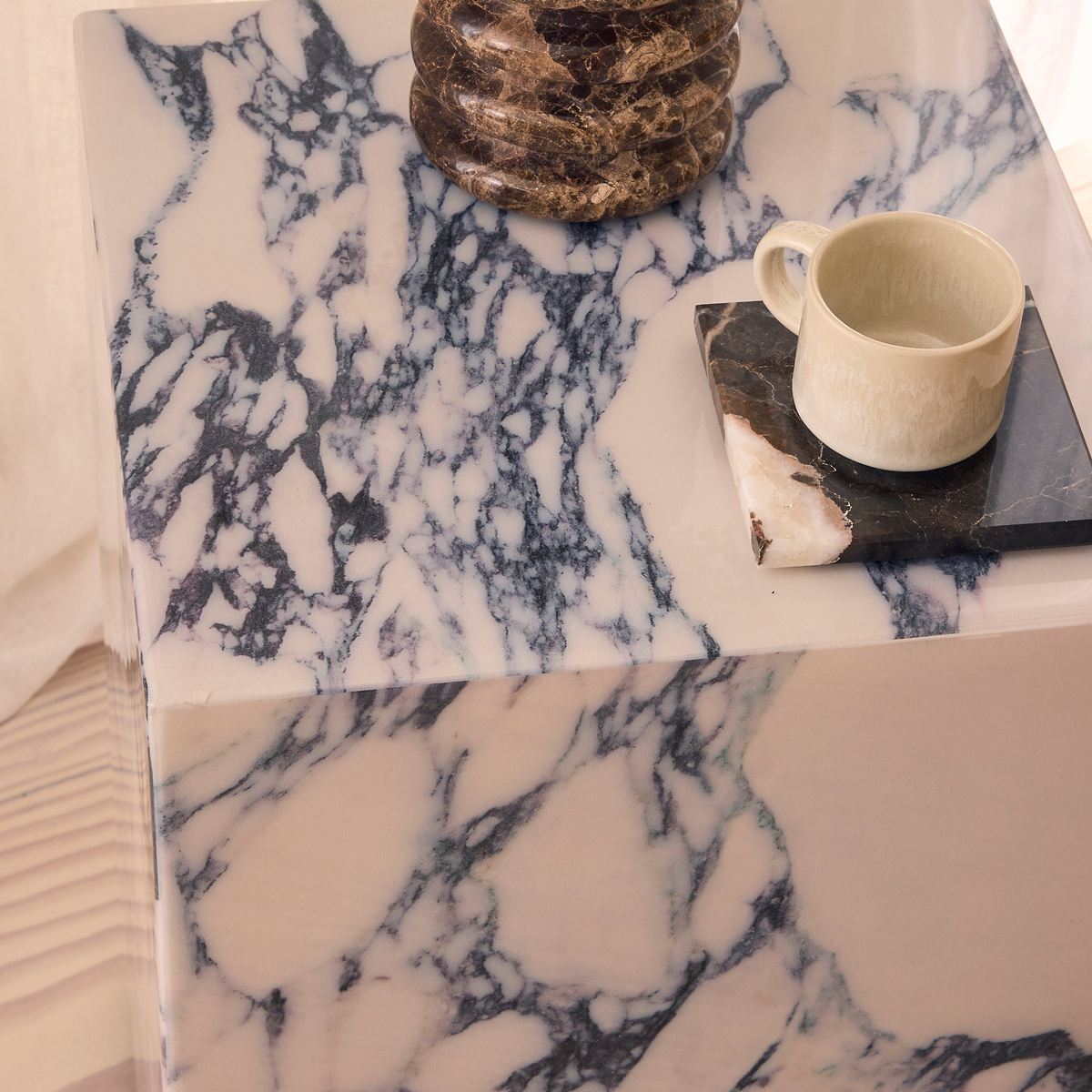 Atella - Arabescato Rectangular Premium Solid Marble Side Table