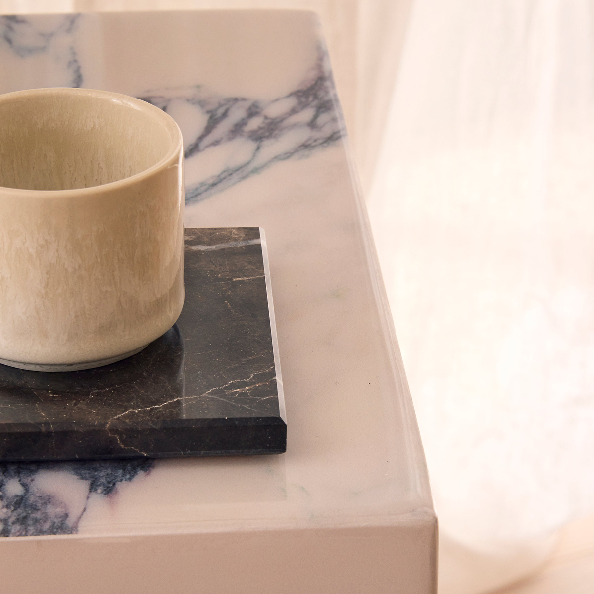 Atella - Arabescato Rectangular Premium Solid Marble Side Table